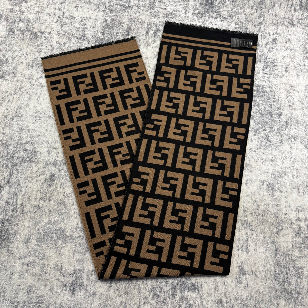 Fendi FF Logo Wool & Silk Scarf – Black/Brown