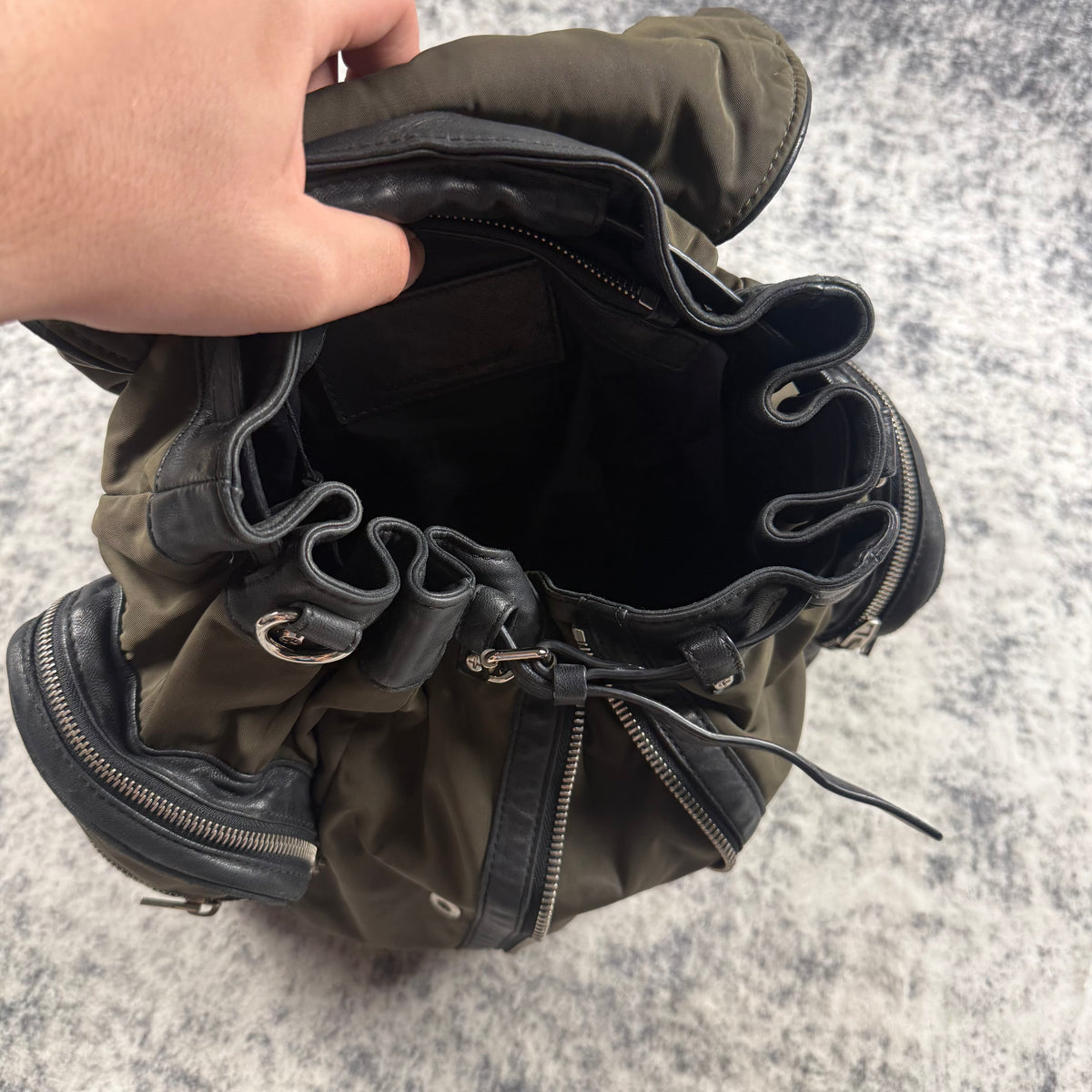 Alexander Wang Olive Green Nylon Leather Multi-Zip Backpack