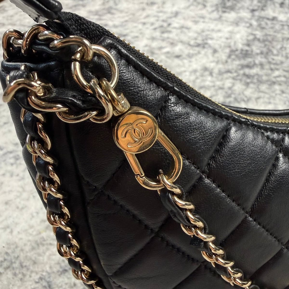 Chanel Black Quilted Lambskin Chain Hobo Bag