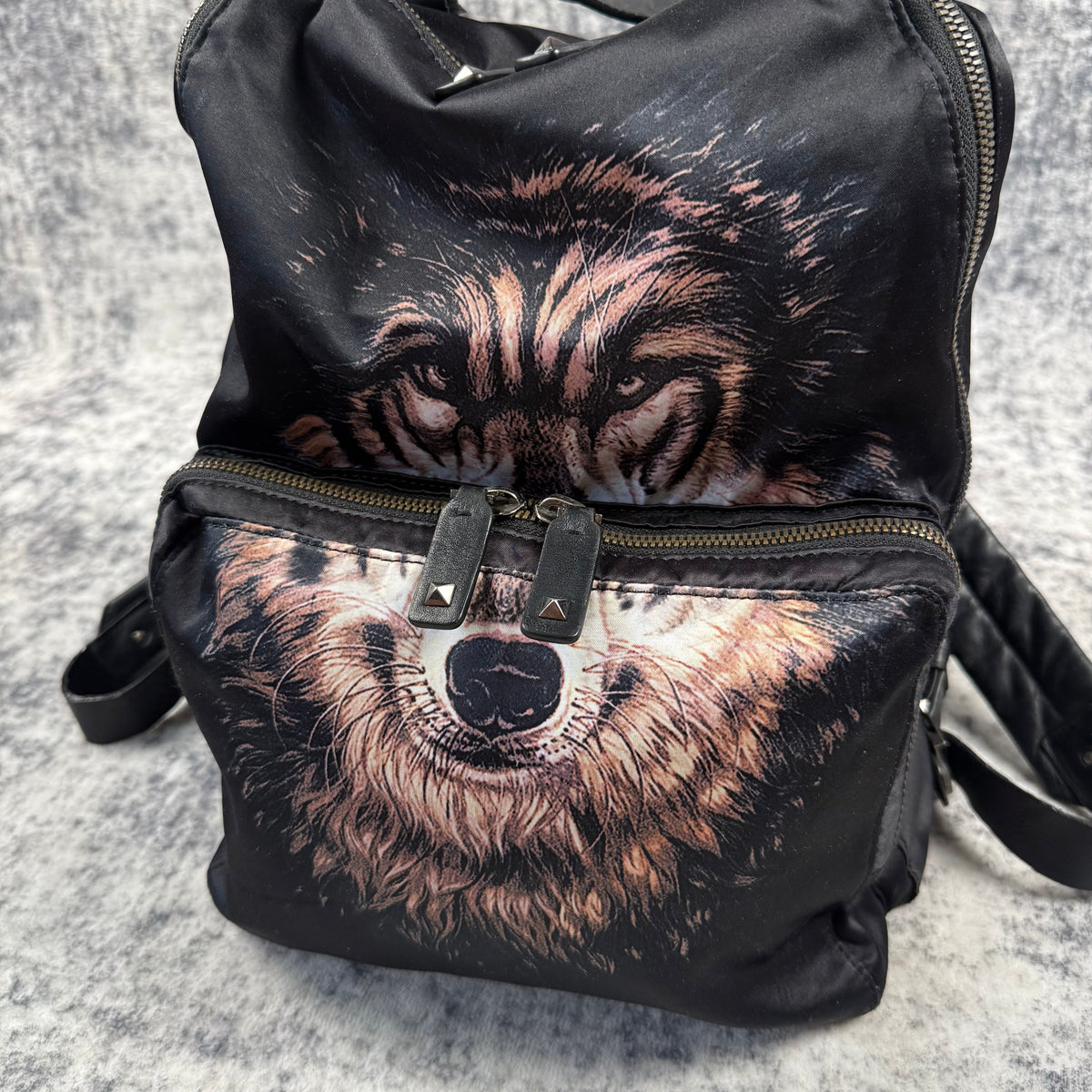 Valentino 2010s Garavani Wolf Print Rockstud Backpack