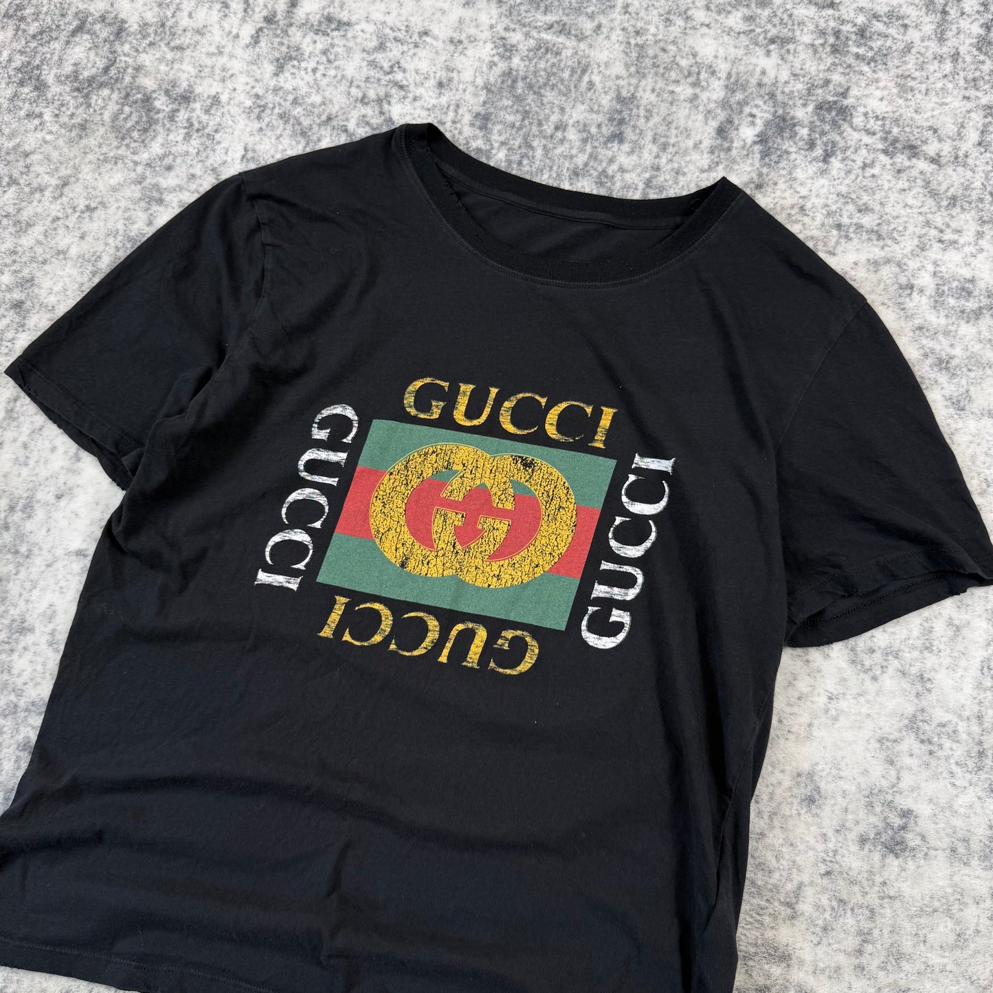 Gucci Vintage Logo Print Distressed ‘Black’ T-Shirt