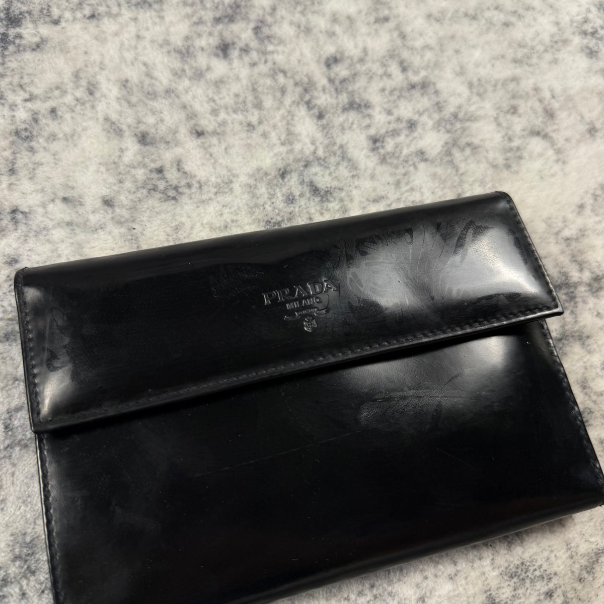 Vintage 1997 Prada Black Spazzolato Leather Wallet