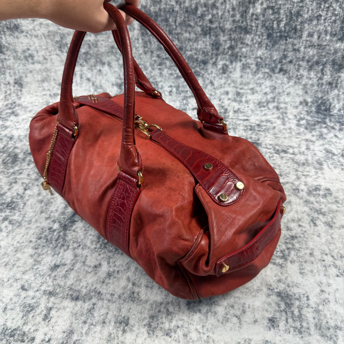 Balenciaga 2000s Whistle Red Leather Duffle Bag