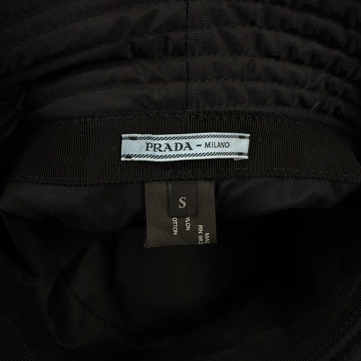 Prada Black Re-Nylon Triangle Logo Bucket Hat