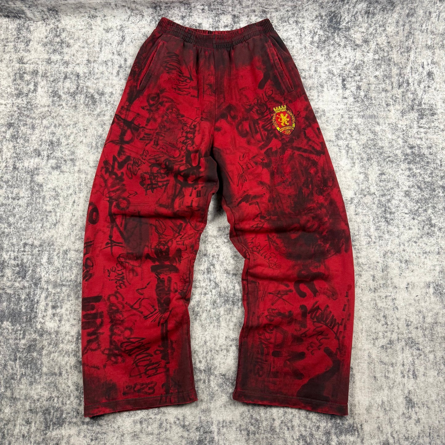 Balenciaga Sample Distressed Graffiti Print ‘Red’ Sweatpants