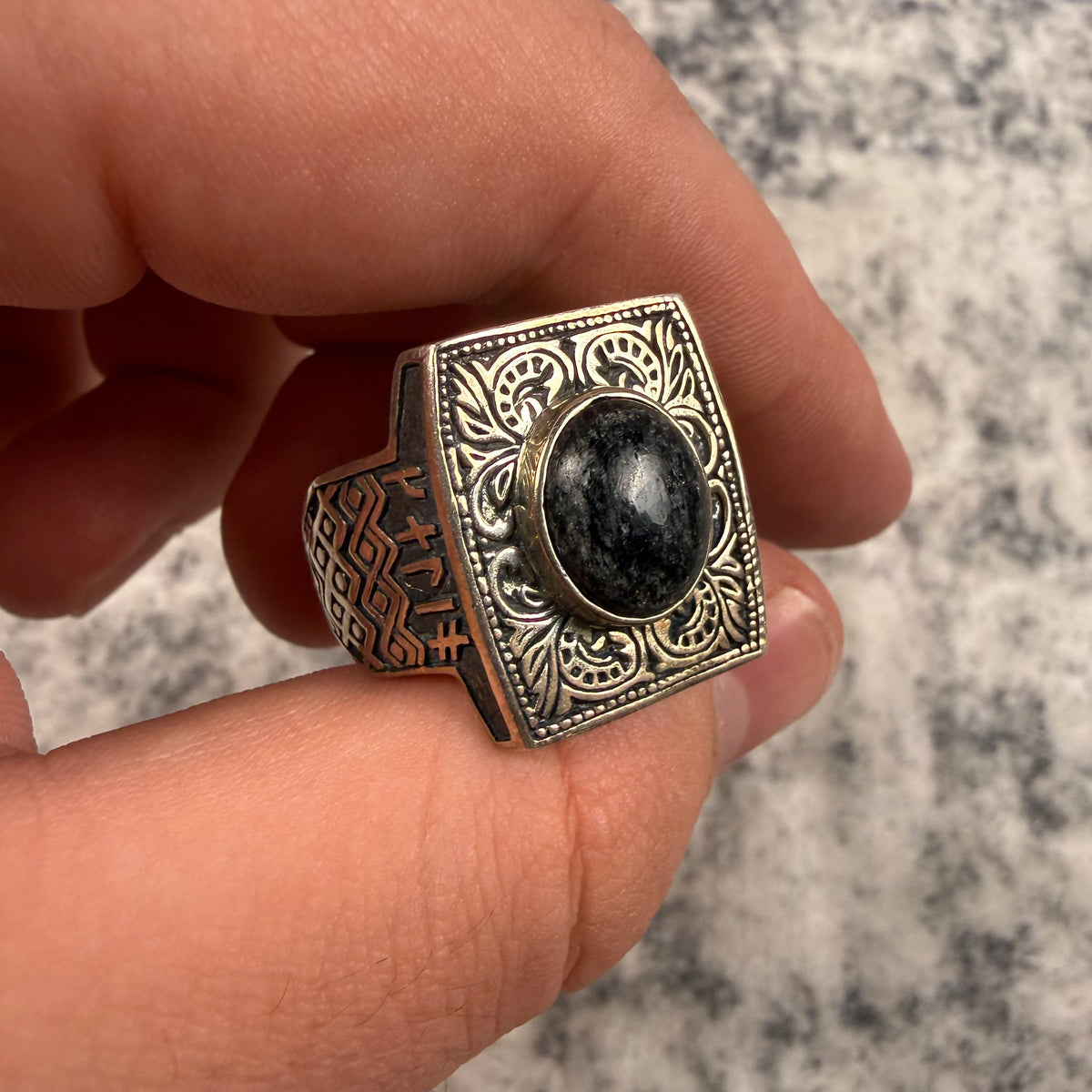 Clocks + Colours Sterling Silver Black Stone Signet Ring