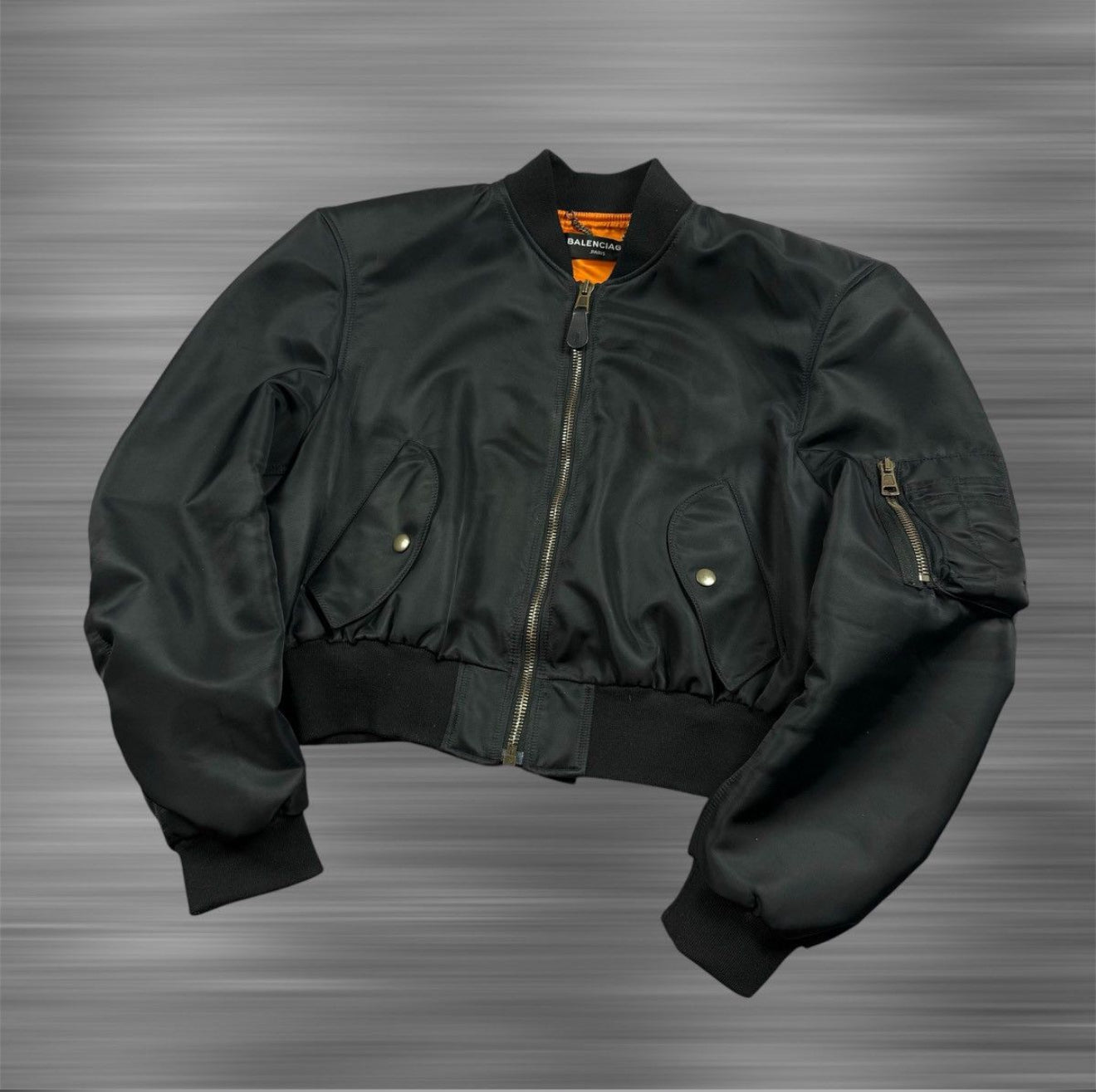 Balenciaga SS17 Runway Padded Shoulders Cropped Bomber Jacket