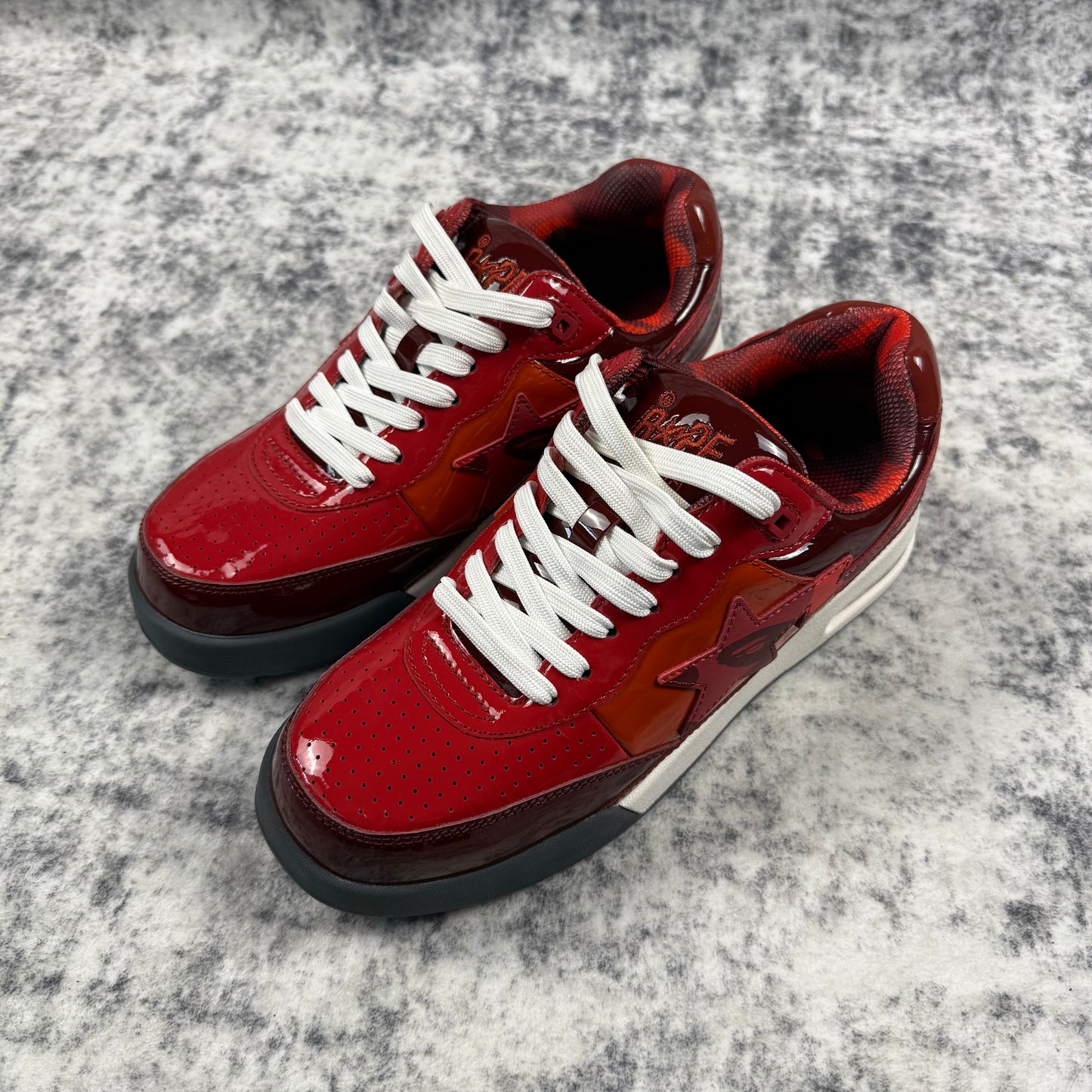 BAPE STA Red / Burgundy Patent Leather Colorblock Sneakers