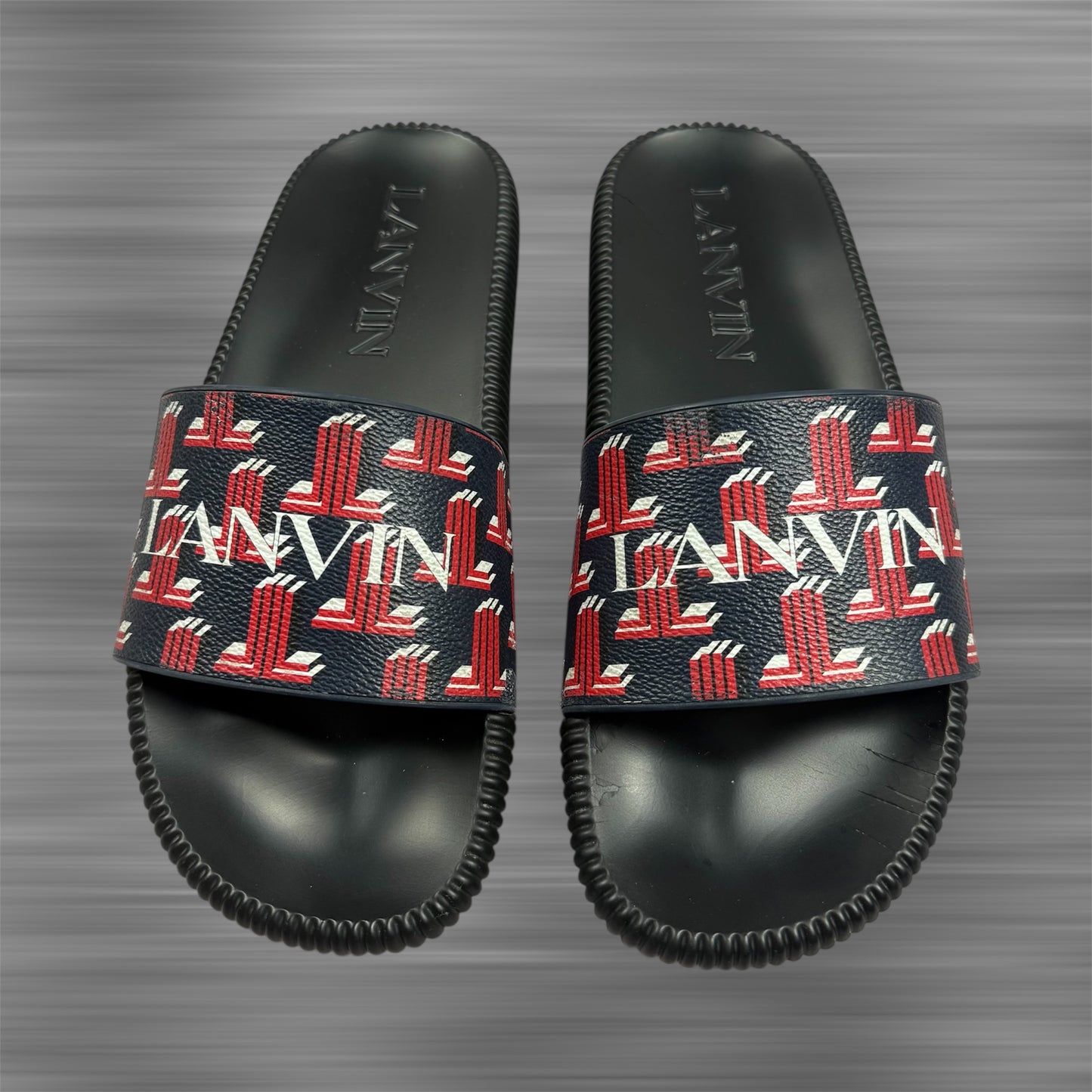 Lanvin Arpegie Logo Slides in ‘Dark Blue/Red’