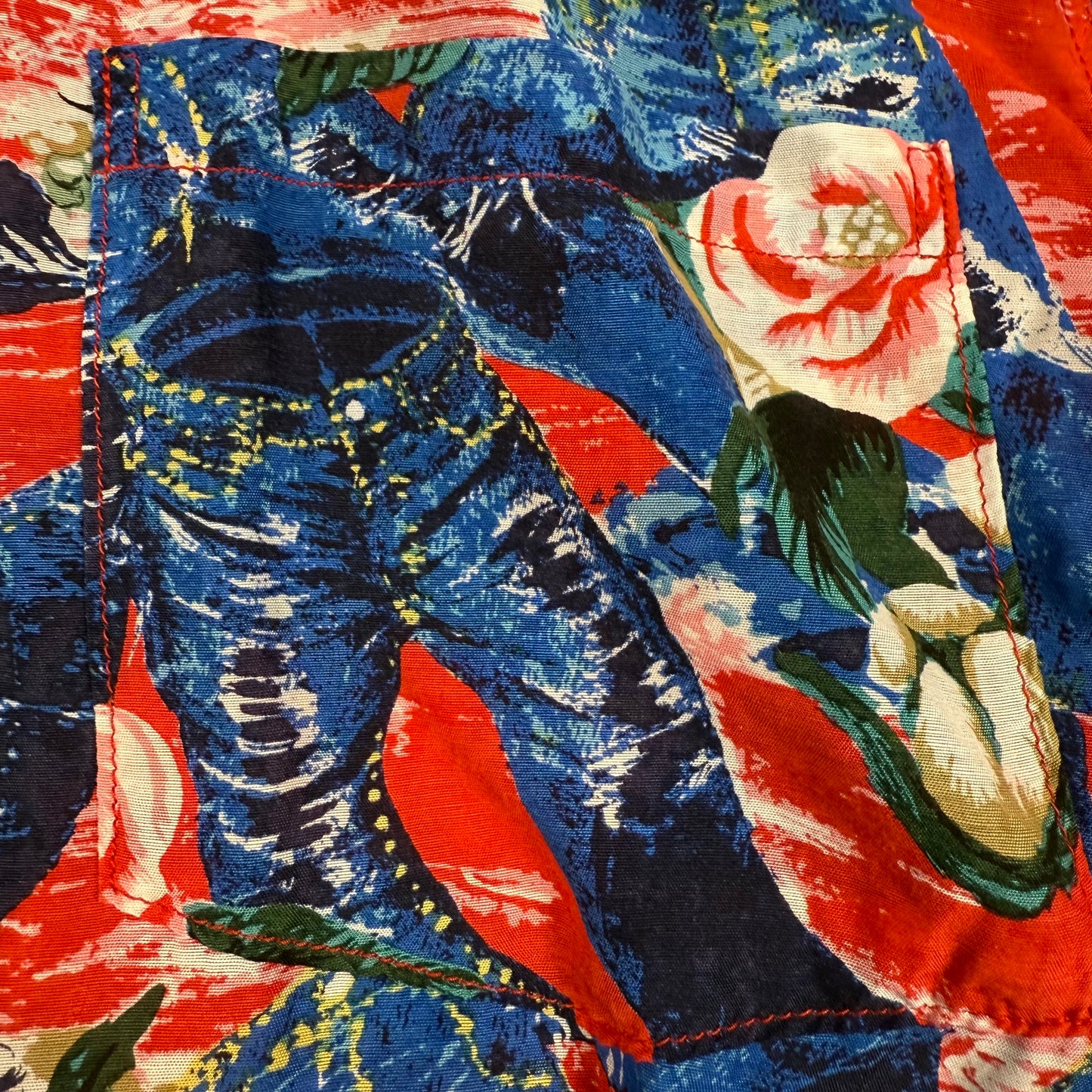 Kapital Aloha Hawaii Button Up Shirt Crash Denim Red
