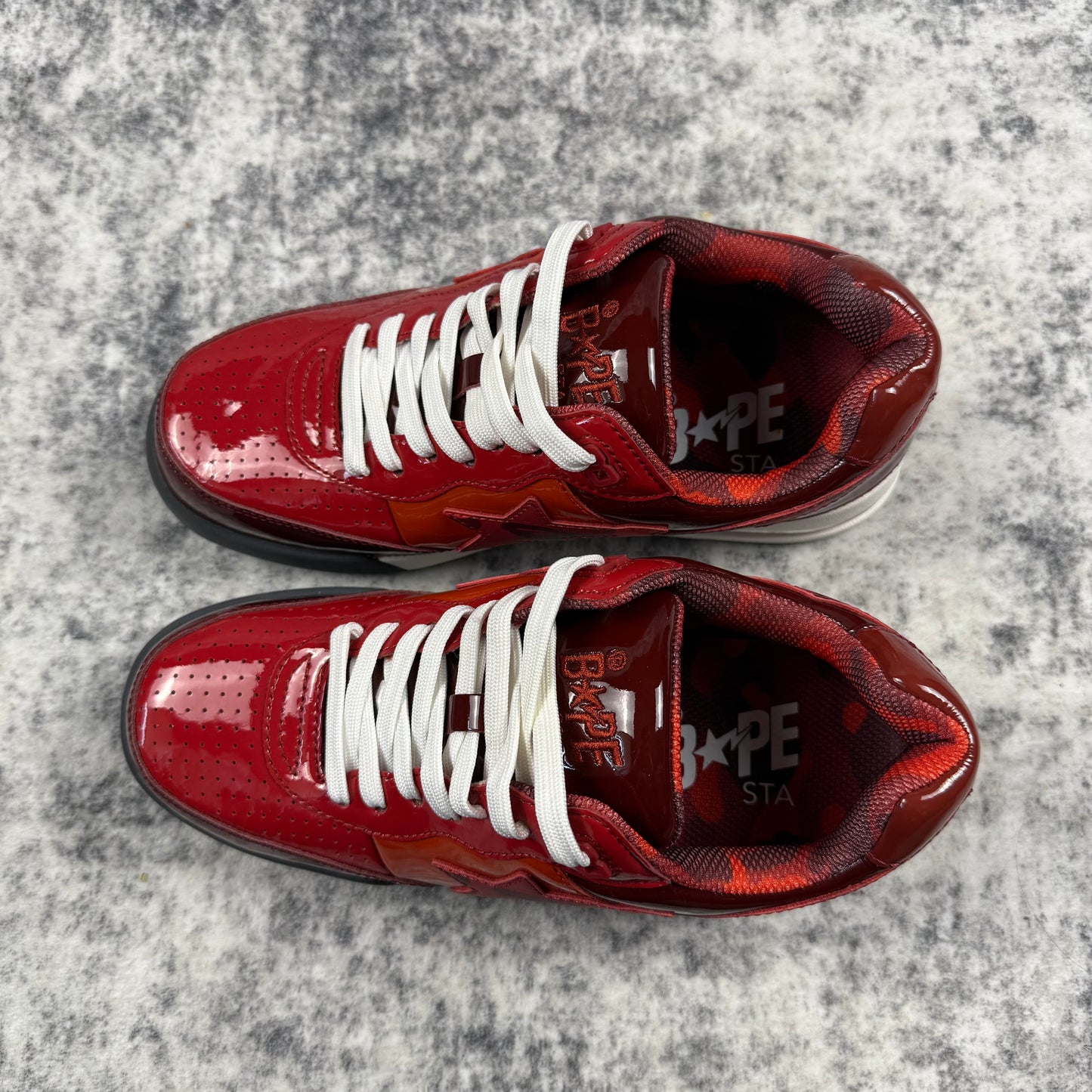 BAPE STA Red / Burgundy Patent Leather Colorblock Sneakers