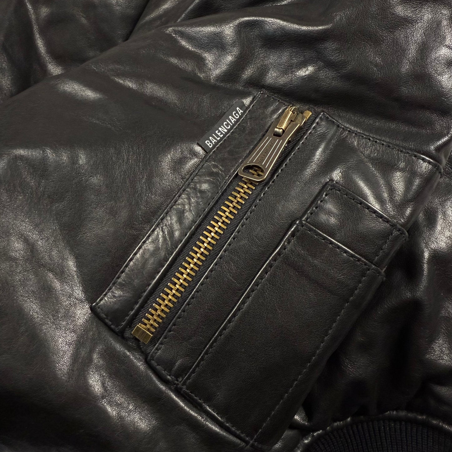 Balenciaga AW22 Leather MA-1 Oversized Hooded Bomber Jacket