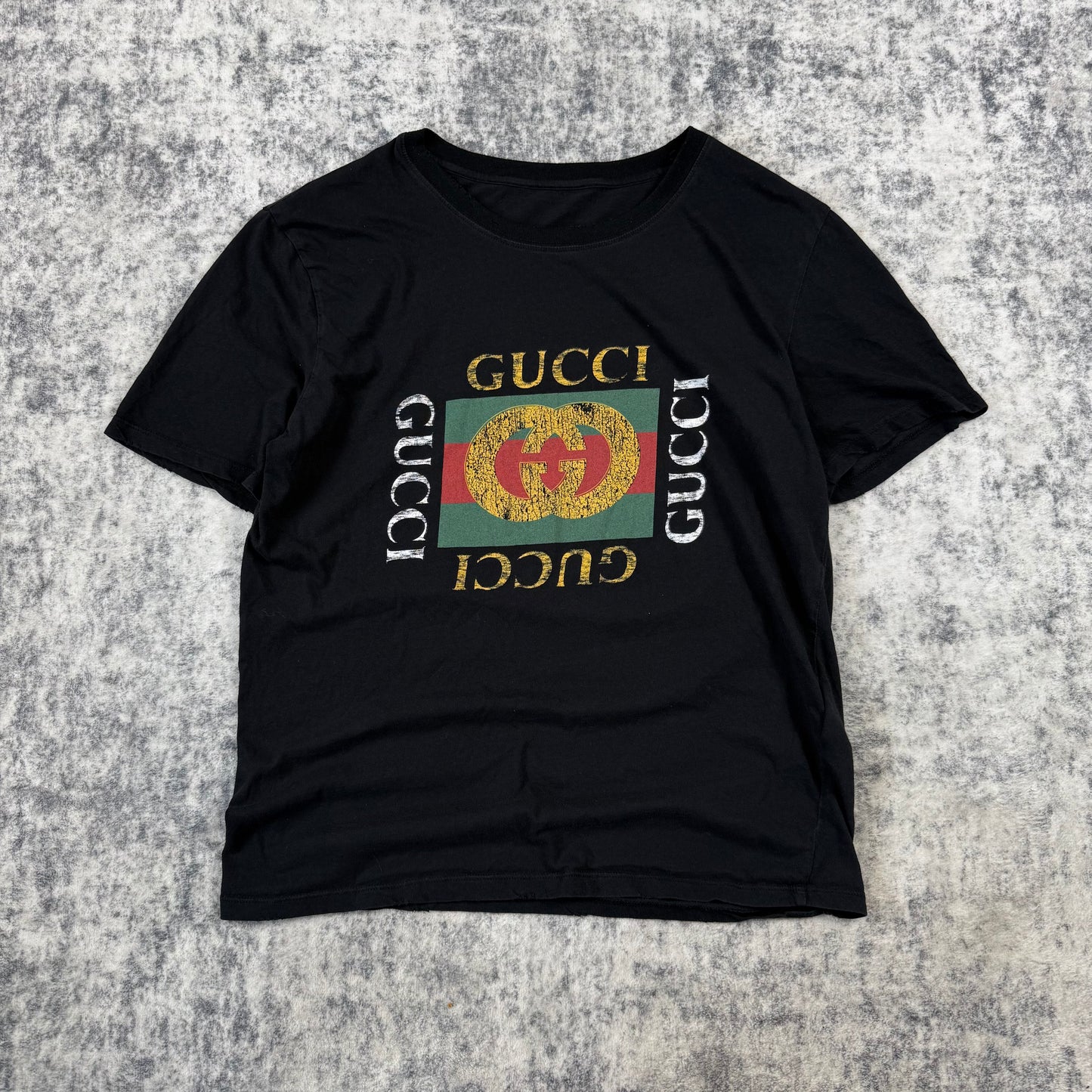 Gucci Vintage Logo Print Distressed ‘Black’ T-Shirt