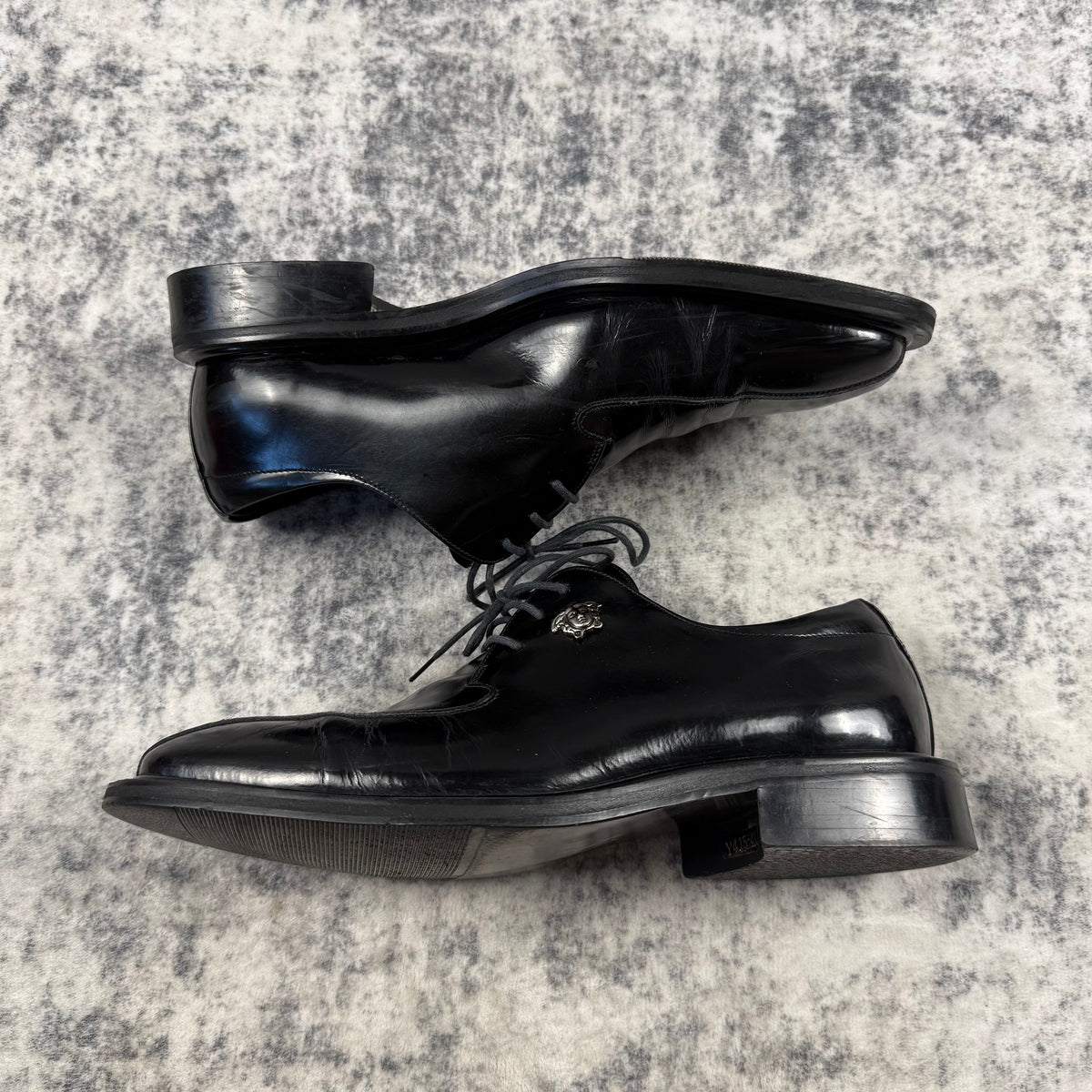 Vintage Gianni Versace Black Leather Medusa Derby Shoes