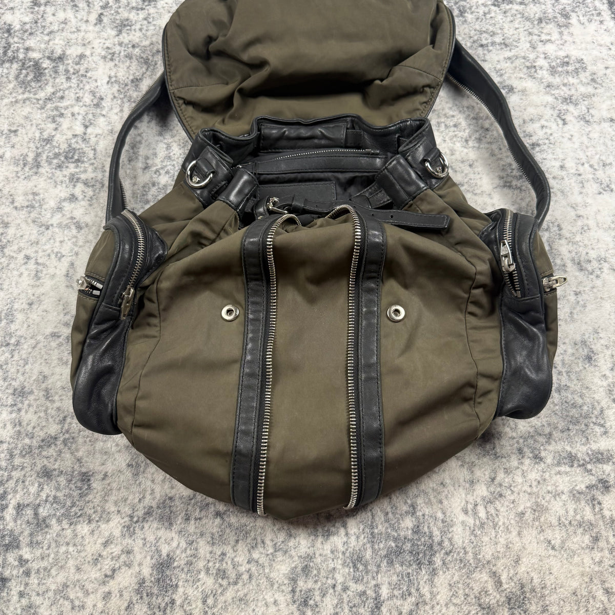Alexander Wang Olive Green Nylon Leather Multi-Zip Backpack