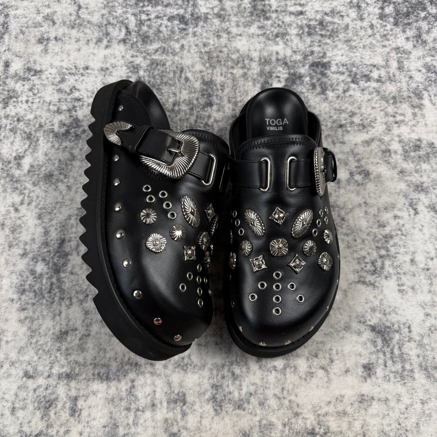 Toga Virilis Eyelet Metal Sabot Slip-On ‘Black’ Loafers
