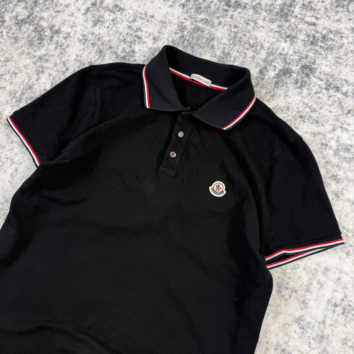 Moncler Logo Patch Tricolor Trim Polo Shirt