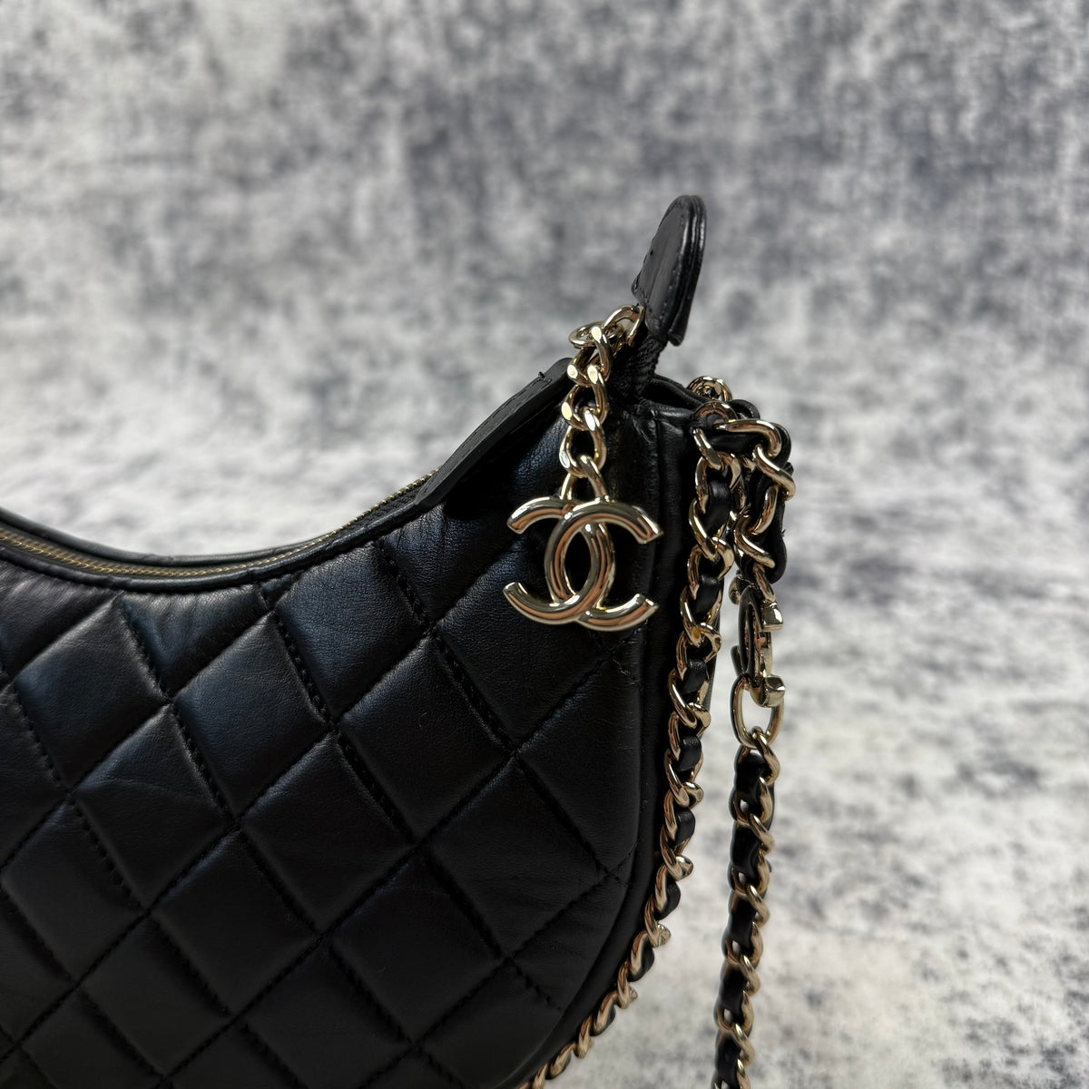 Chanel Black Quilted Lambskin Chain Hobo Bag