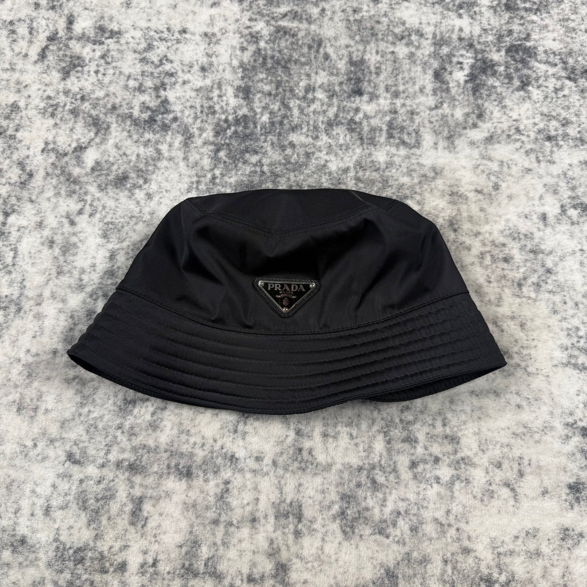 Prada Black Re-Nylon Triangle Logo Bucket Hat