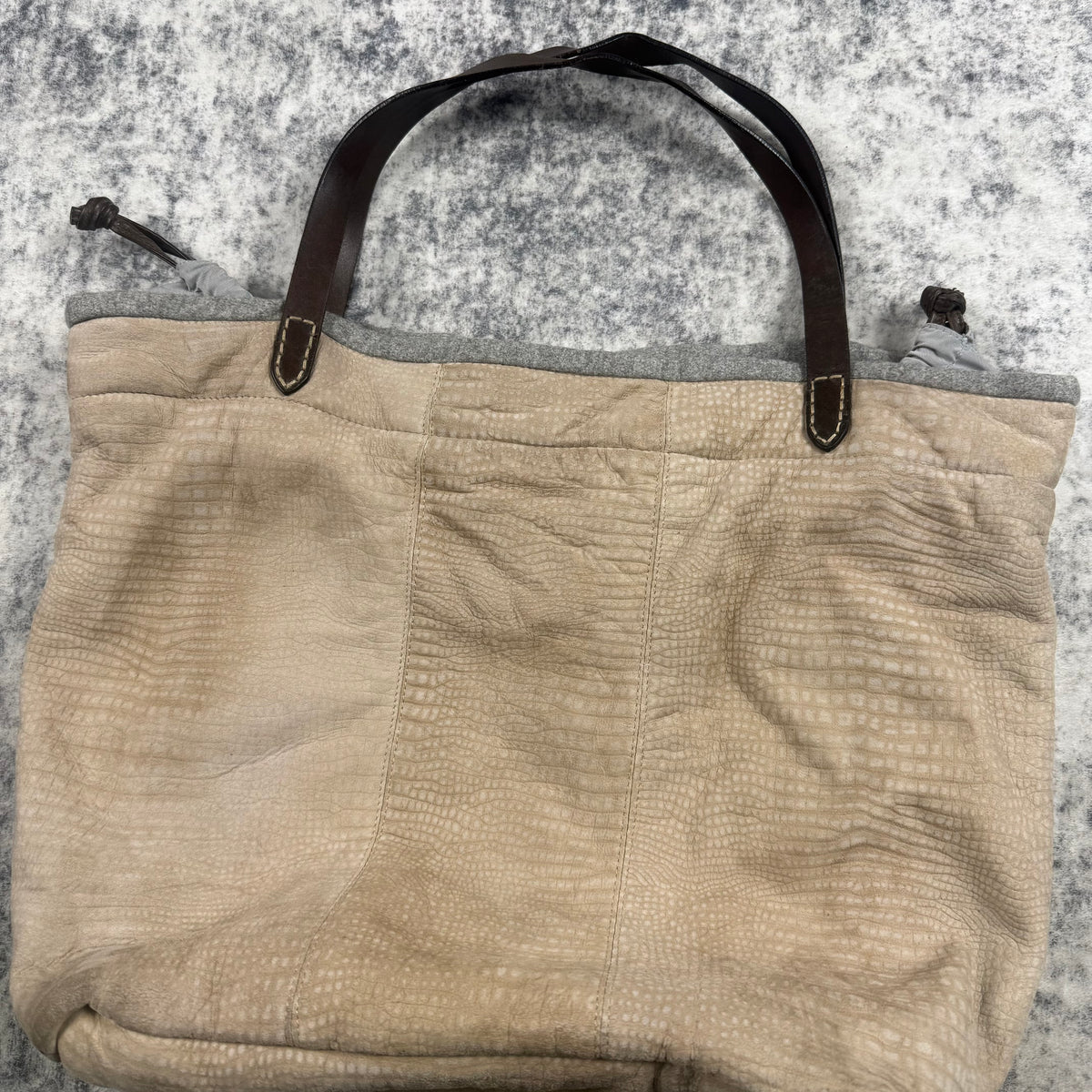 Brunello Cucinelli Beige Croc Embossed Leather Oversized Tote Bag