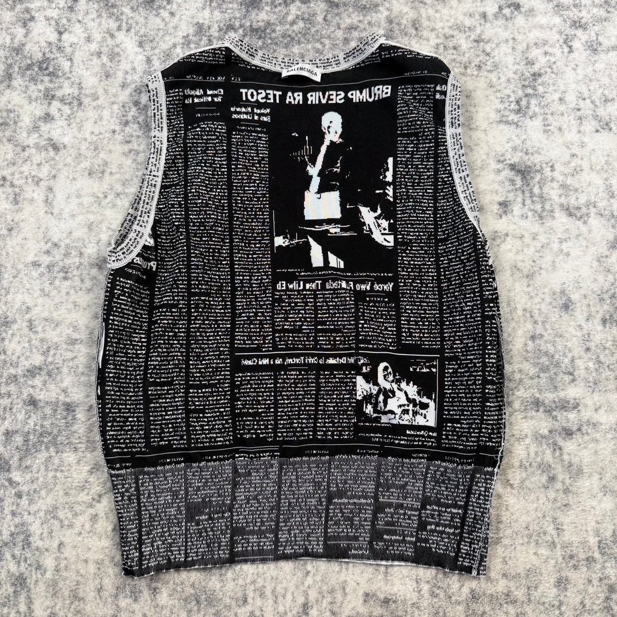 Balenciaga Newspaper Print Jacquard Knit Vest