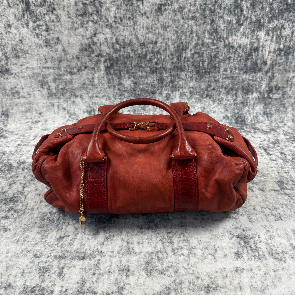 Balenciaga 2000s Whistle Red Leather Duffle Bag