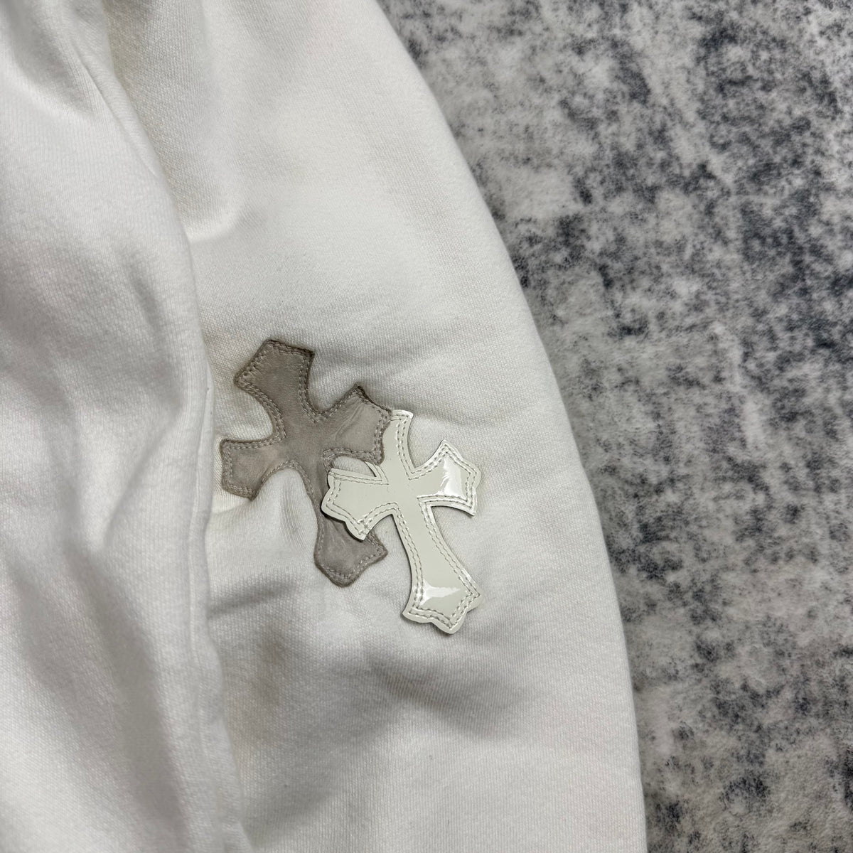 Chrome Hearts Leather Cross Patch ‘White’ Crewneck