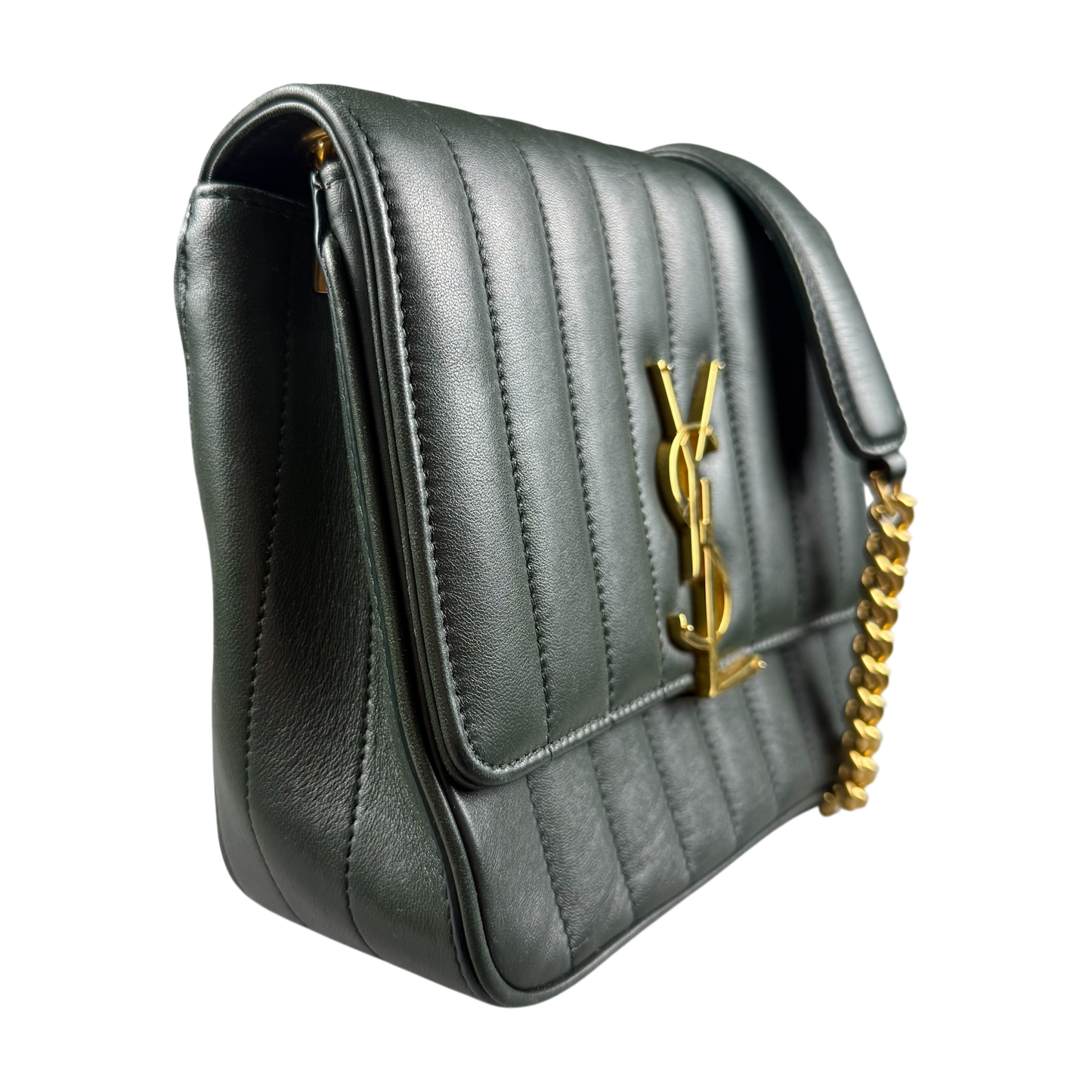 SAINT LAURENT 2018 Small Lambskin Vicky Chain ‘Green’ Crossbody Bag