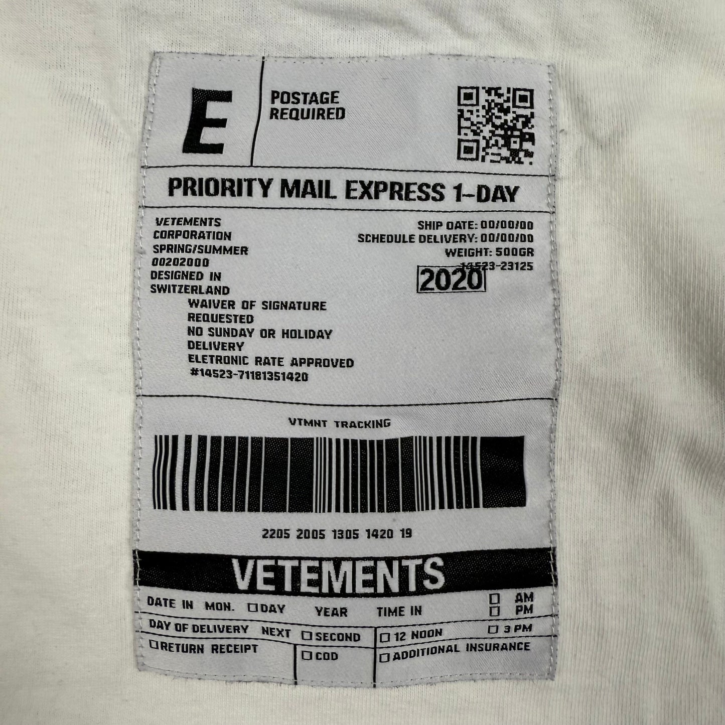 Vetements 2020 Shipping Label ‘White’ T-Shirt