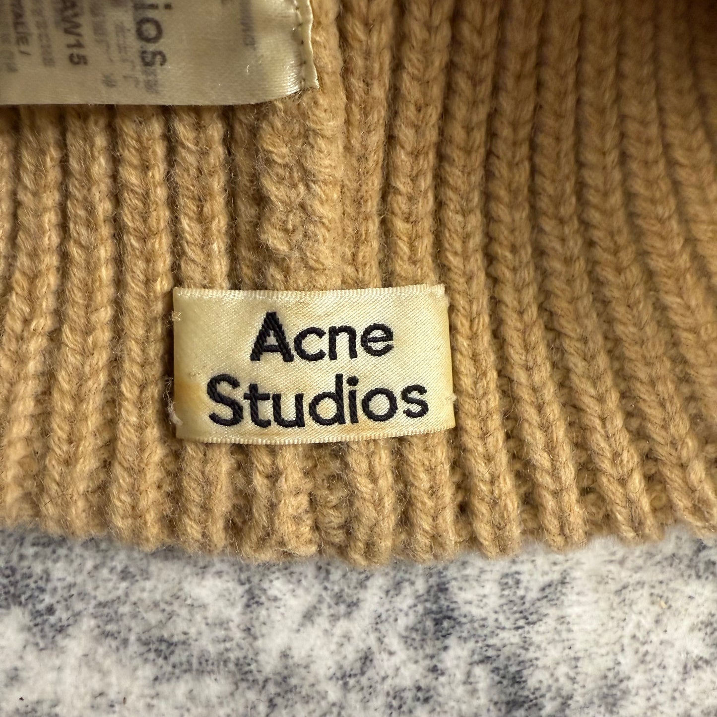 Acne Studios Face Patch Ribbed Beanie Camel