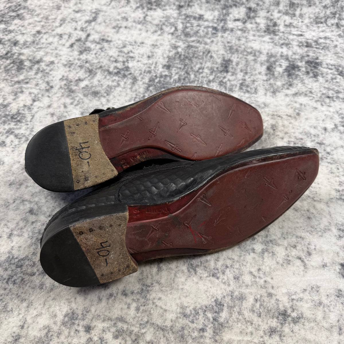Cesare Paciotti Black Embossed Leather Dagger Buckle Monk Strap Shoes