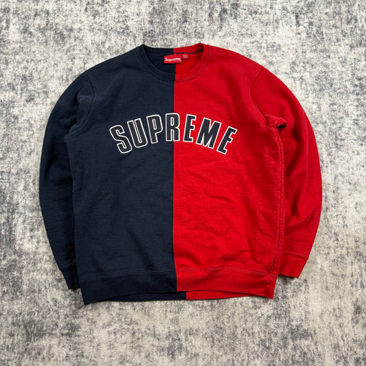 Supreme FW/18 Split ‘Red/Navy’ Crewneck