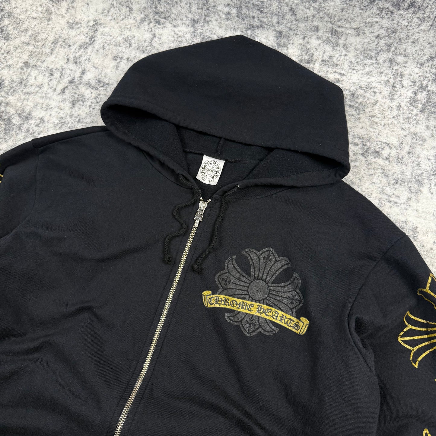Chrome Hearts Vintage Gold Horseshoe Cross ‘Black’ Zip Up Hoodie