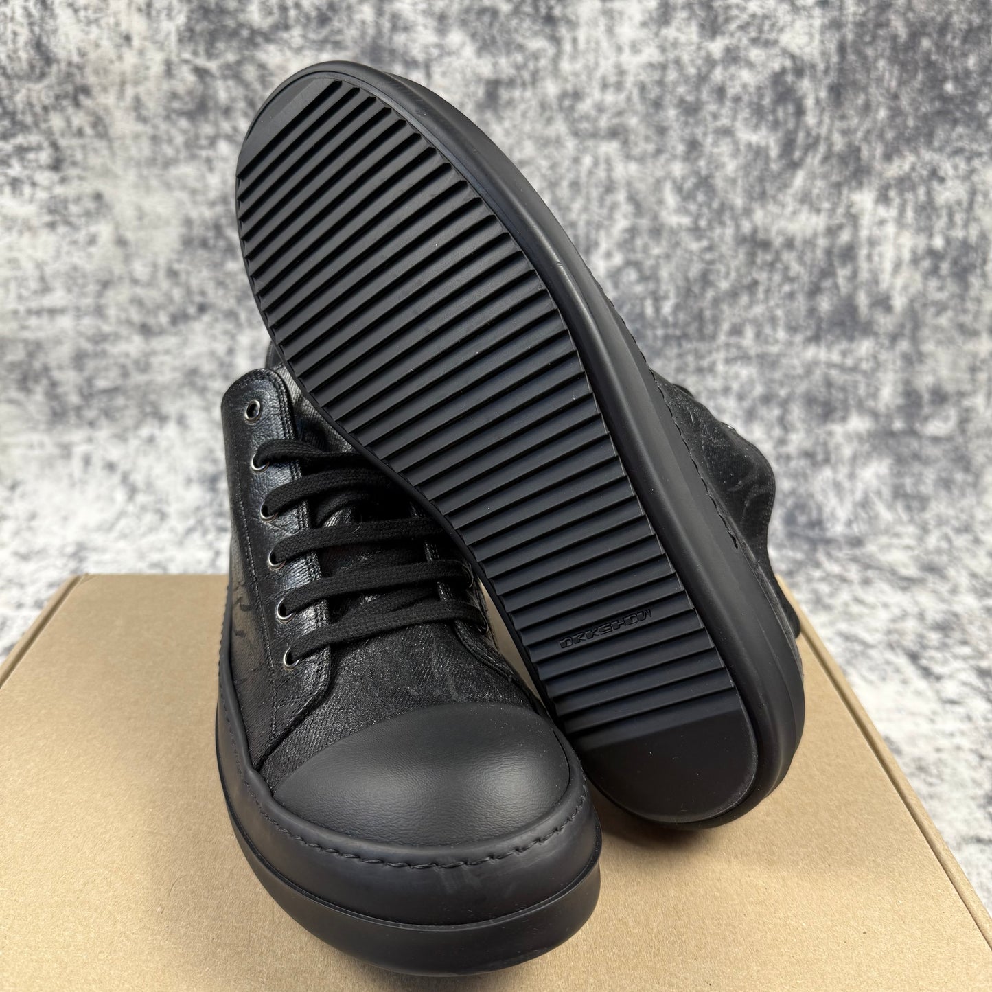 Rick Owens DRKSHDW Black Foil Denim Low Shoes