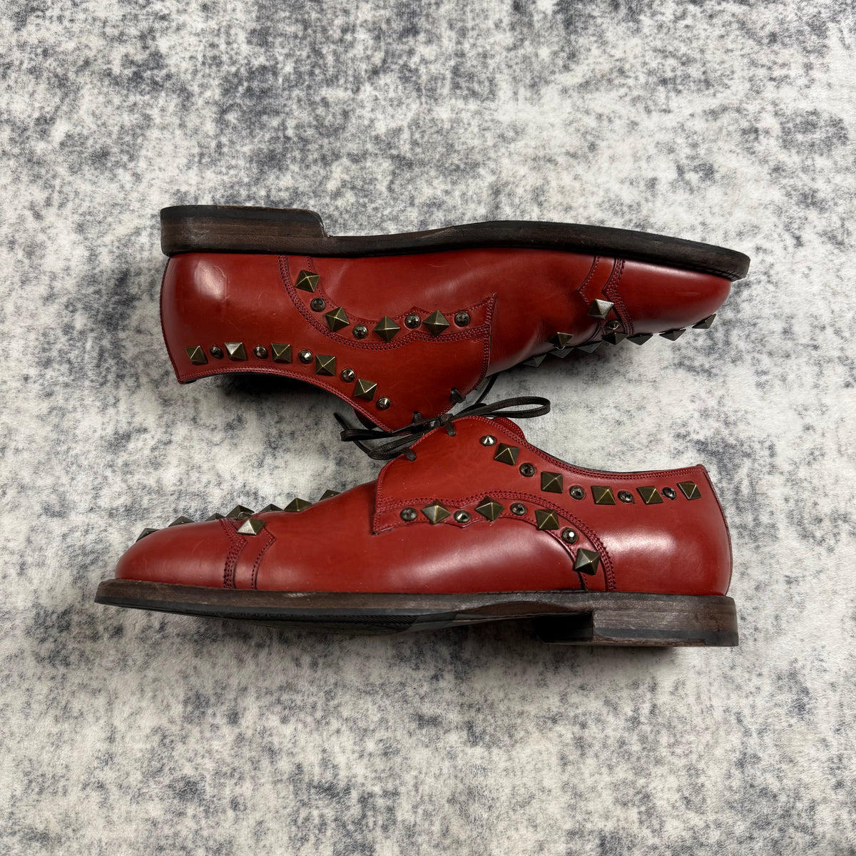 DOLCE & GABBANA Studded Crystals Leather Derby ‘Red’ Shoes