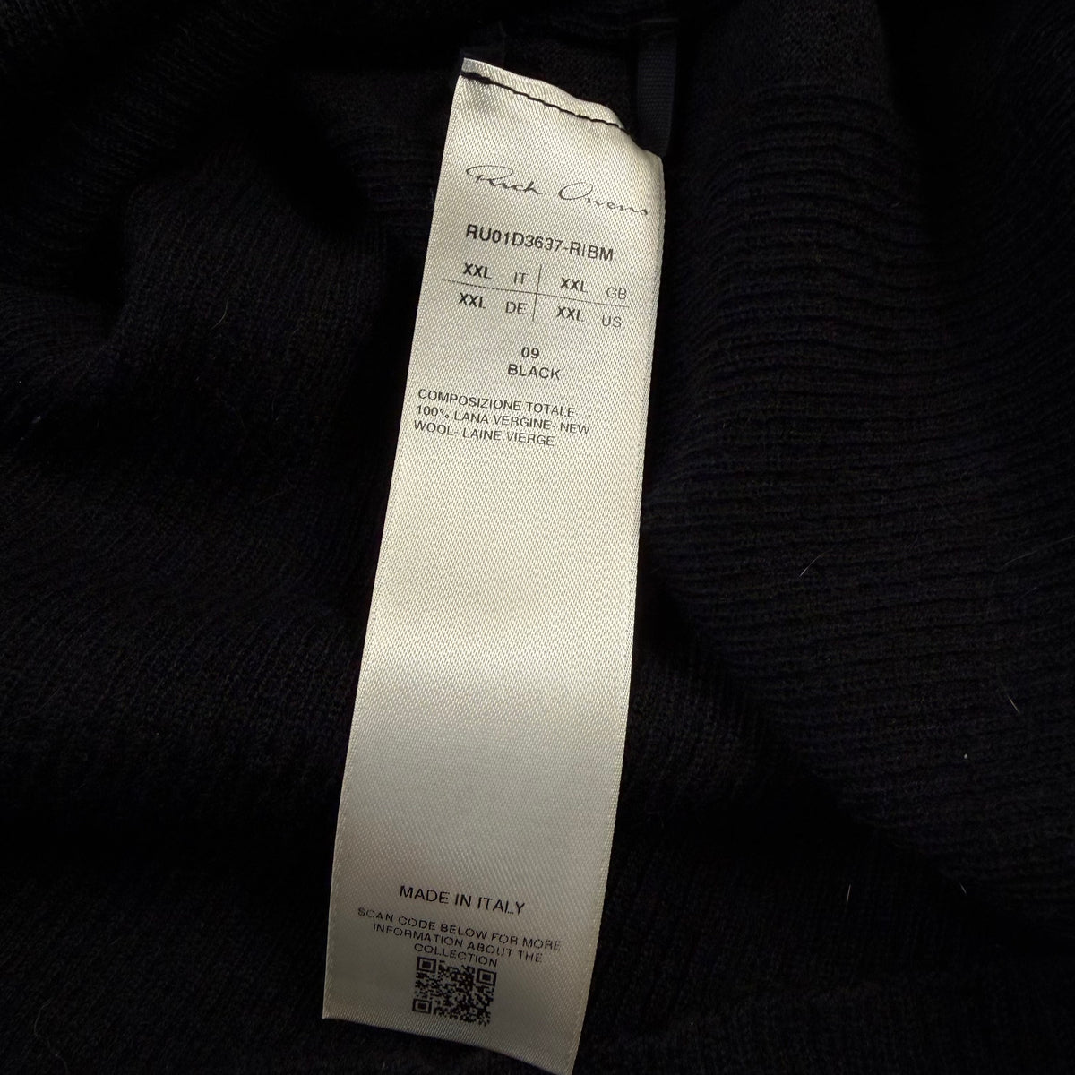 Rick Owens SS/24 Lido Black Ribbed Longline Wool Sweater