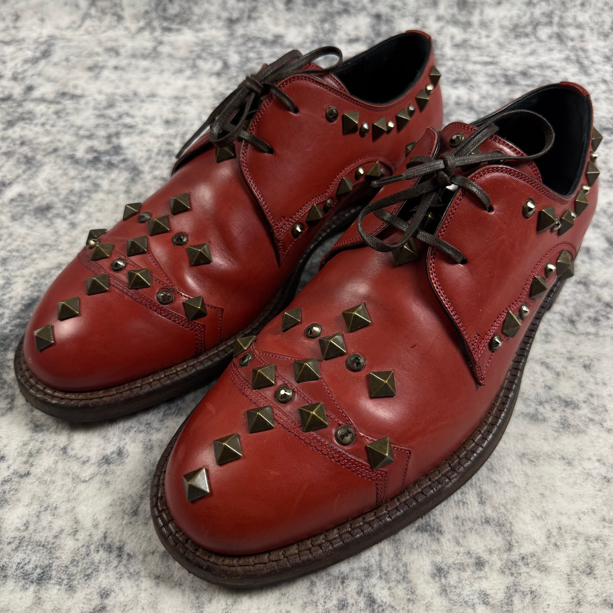 DOLCE & GABBANA Studded Crystals Leather Derby ‘Red’ Shoes