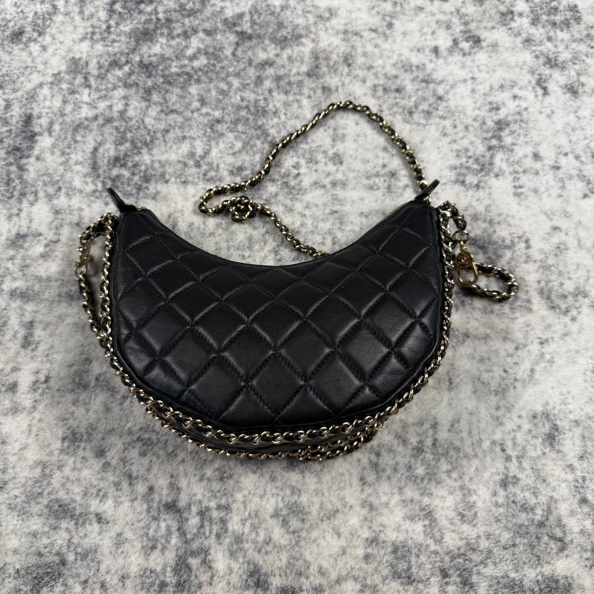 Chanel Black Quilted Lambskin Chain Hobo Bag