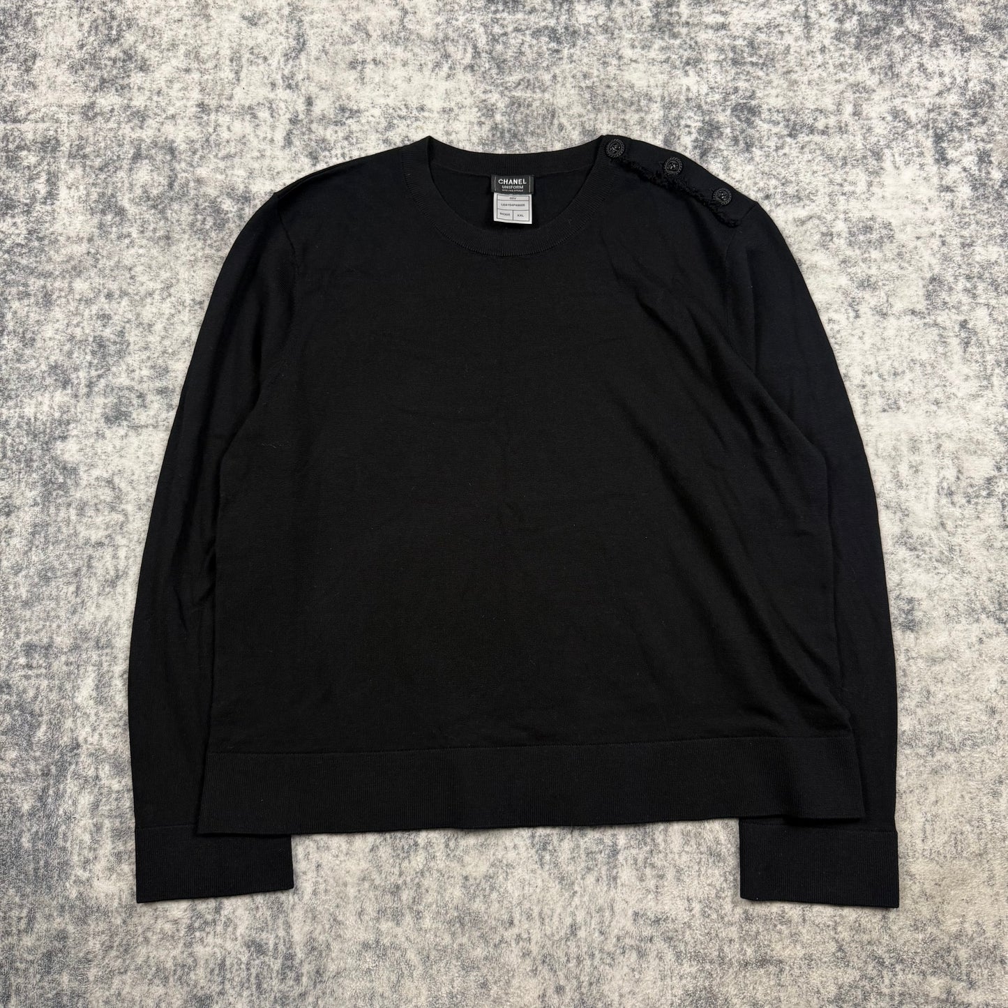 Chanel Uniform CC Button Shoulder Wool Blend Knit Long Sleeve