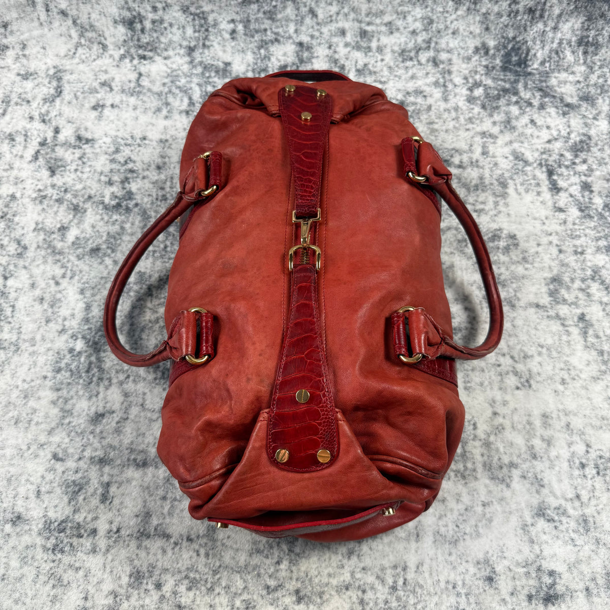 Balenciaga 2000s Whistle Red Leather Duffle Bag