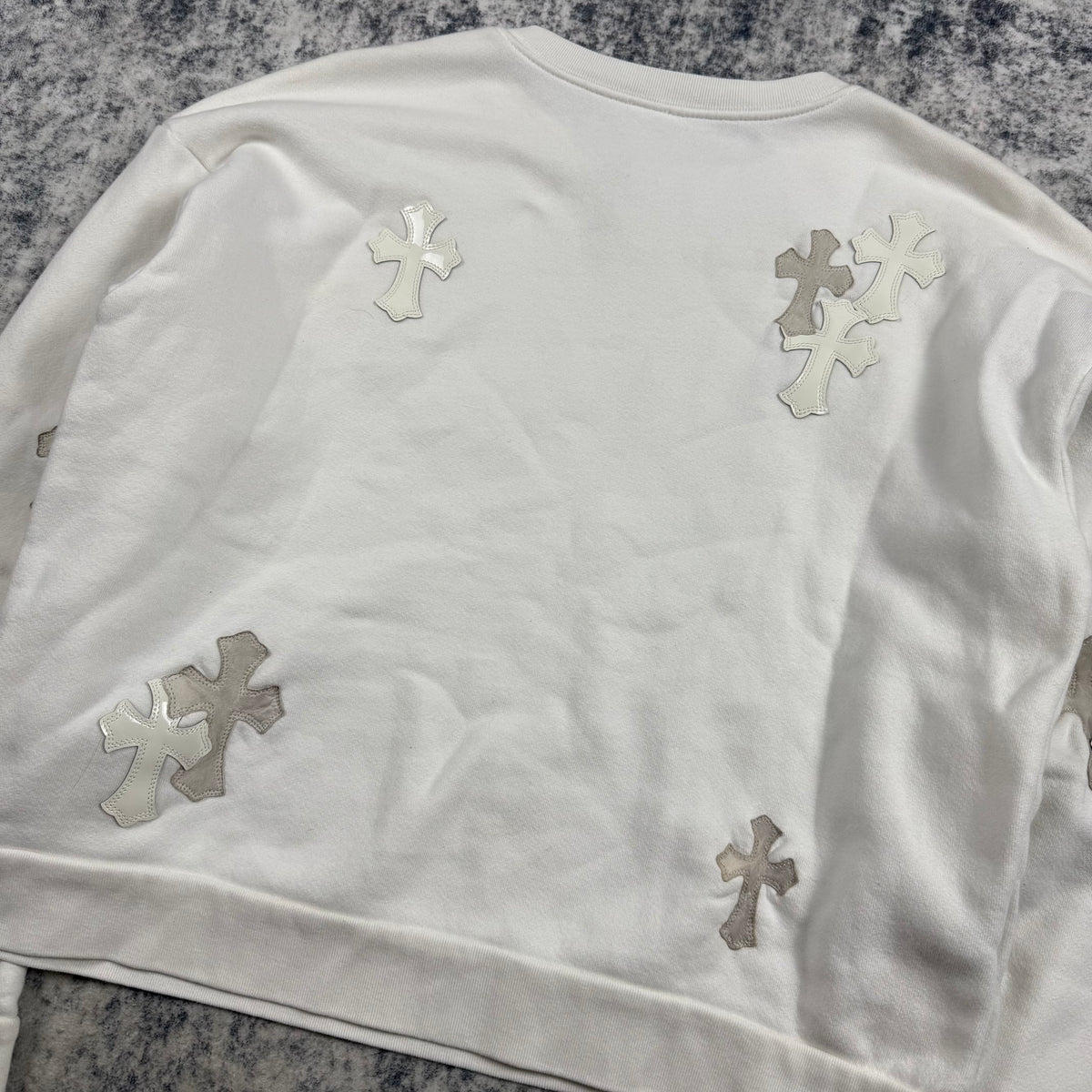 Chrome Hearts Leather Cross Patch ‘White’ Crewneck