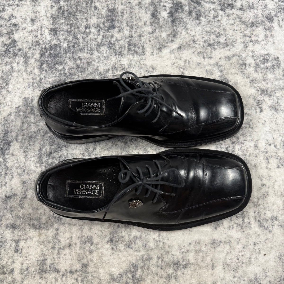 Vintage Gianni Versace Black Leather Medusa Derby Shoes