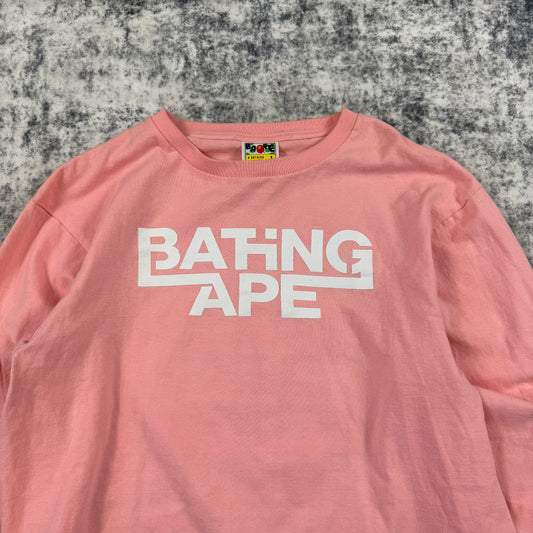 BAPE Bathing Ape Pink Repeated Logo Long Sleeve