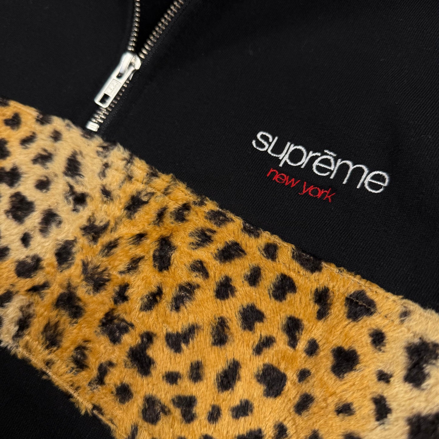 Supreme Leopard Panel Half ‘Black’ Zip Sweatshirt