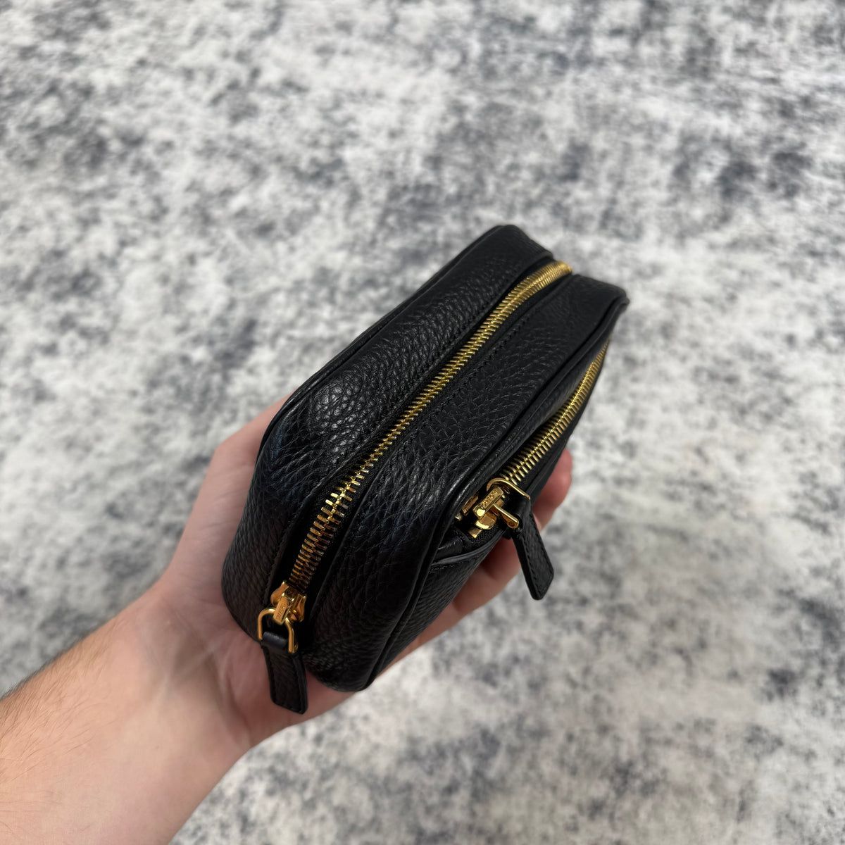 Tom Ford Black Grained Leather Cosmetic Bag