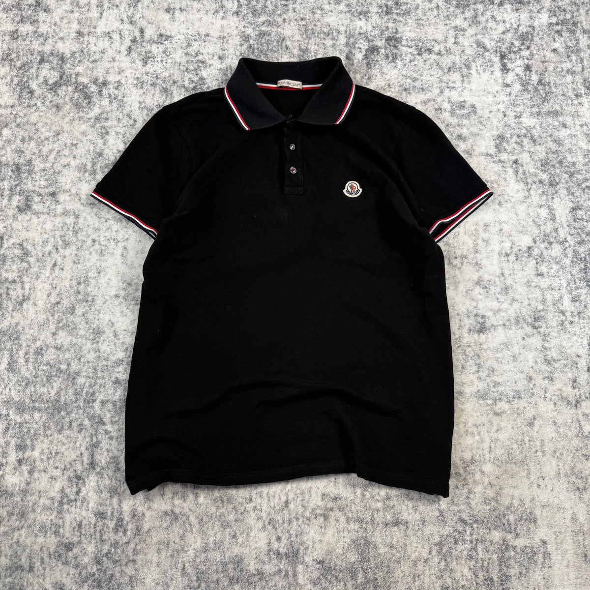 Moncler Logo Patch Tricolor Trim Polo Shirt
