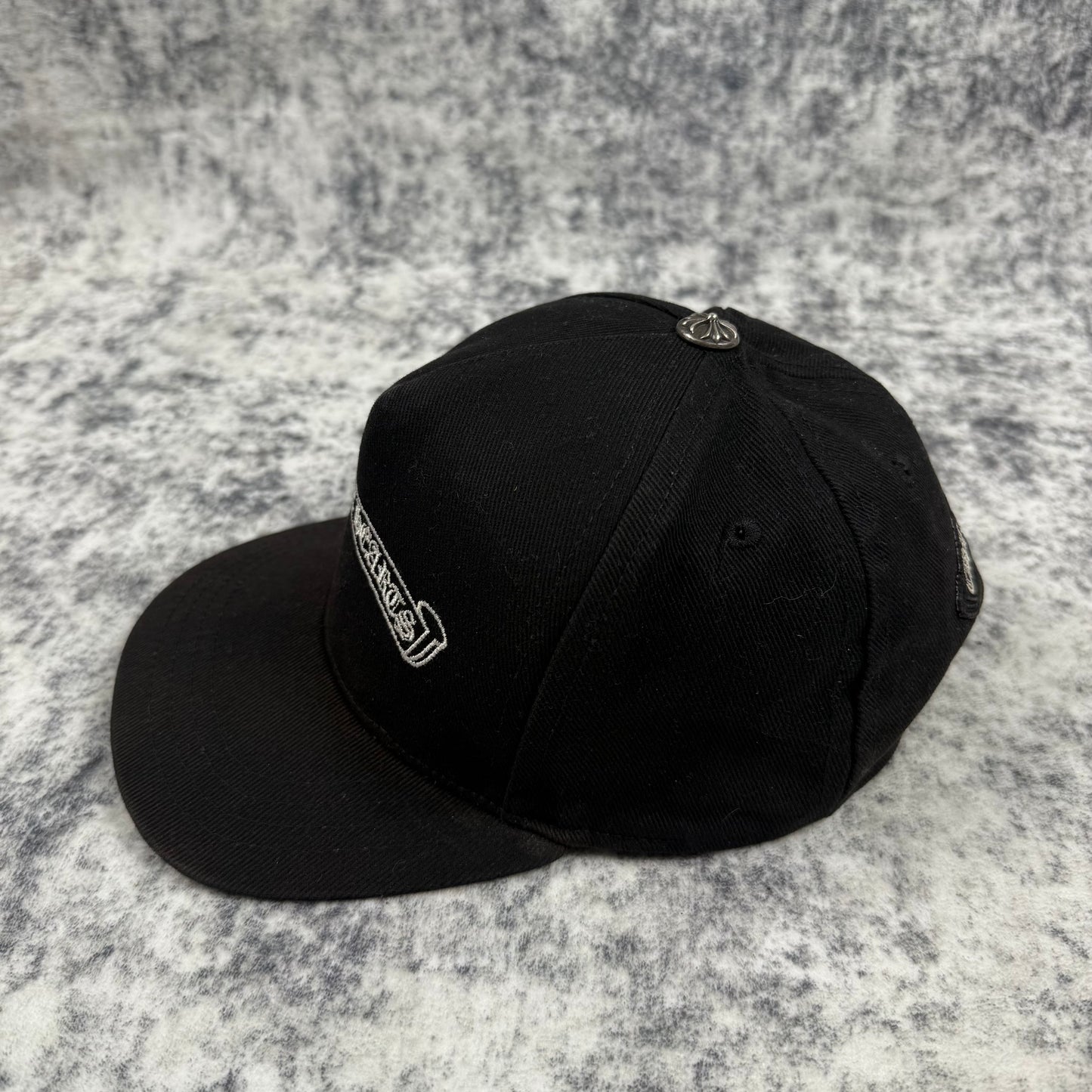 Chrome Hearts Scroll Logo Denim ‘Black’ Trucker Cap