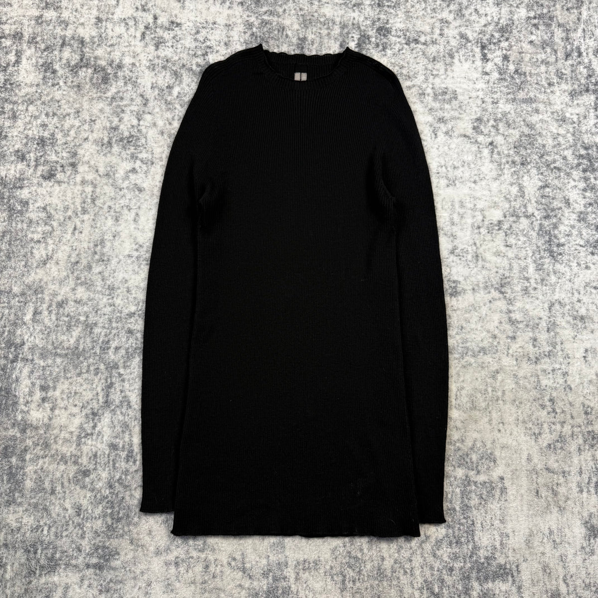 Rick Owens SS/24 Lido Black Ribbed Longline Wool Sweater
