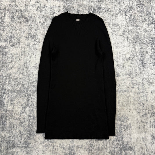 Rick Owens SS/24 Lido Black Ribbed Longline Wool Sweater