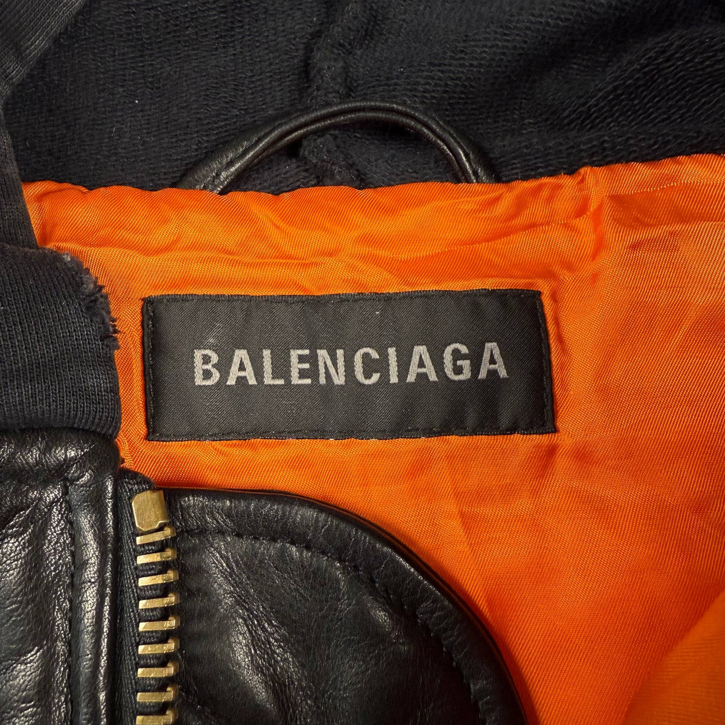 Balenciaga AW22 Leather MA-1 Oversized Hooded Bomber Jacket
